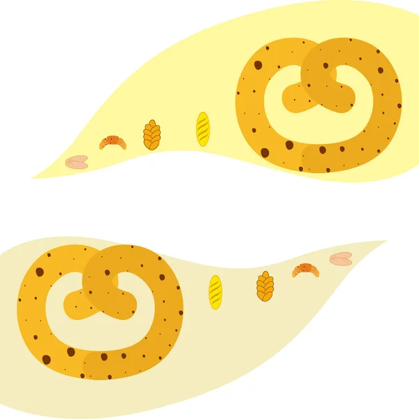 Panadería Banner Productos Ilustración Vectores Pan Trigo Pretzel Ciabatta Croissant — Archivo Imágenes Vectoriales