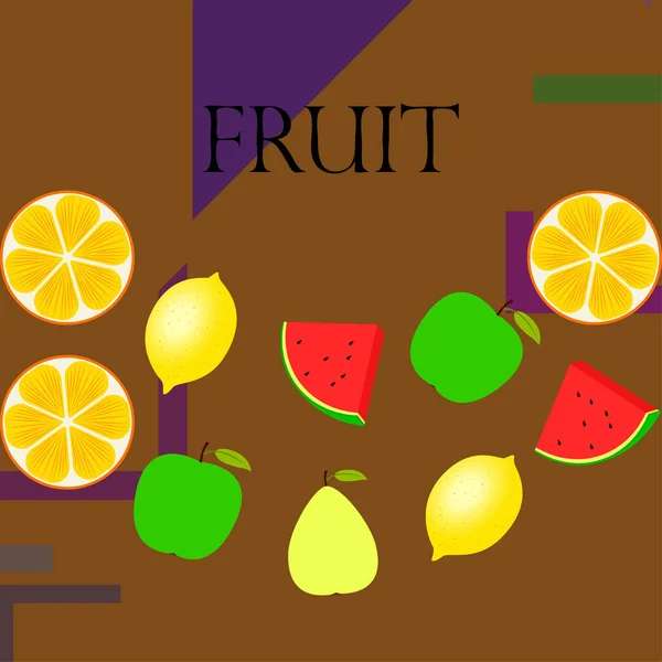 Fruits Baies Icônes Fruits Dessin Animé Colorés Orange Poire Pomme — Image vectorielle