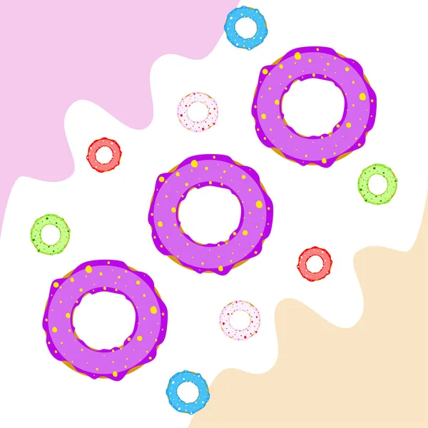 Donuts Con Chocolate Rosa Esmalte Menta Azul Limón Fondo Vectorial — Vector de stock