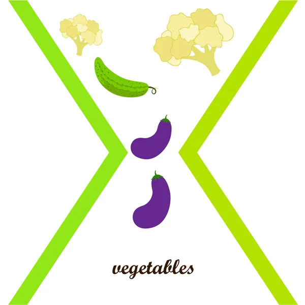Цветная Капуста Огурец Баклажаны Плакат Органической Едой Дизайн Фермерского Рынка — стоковый вектор