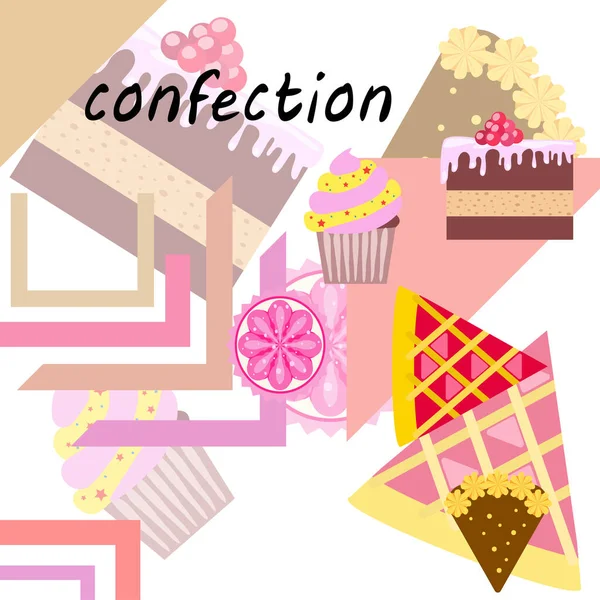 Confectie Vector Ingesteld Taarten Koekjes Illustratie — Stockvector