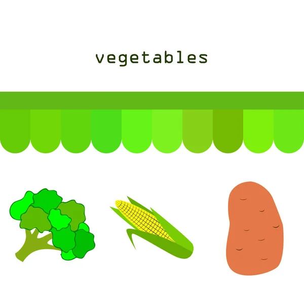 Кукуруза Картошка Брокколи Плакат Органической Едой Дизайн Фермерского Рынка Векторный — стоковый вектор