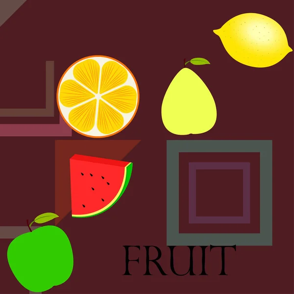 Frutas Bayas Iconos Coloridos Frutas Dibujos Animados Naranja Pera Manzana — Archivo Imágenes Vectoriales