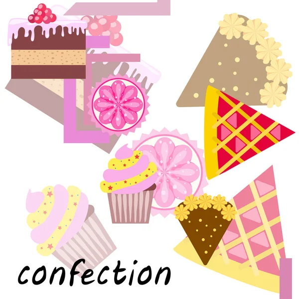 Confectie Vector Ingesteld Taarten Koekjes Illustratie — Stockvector