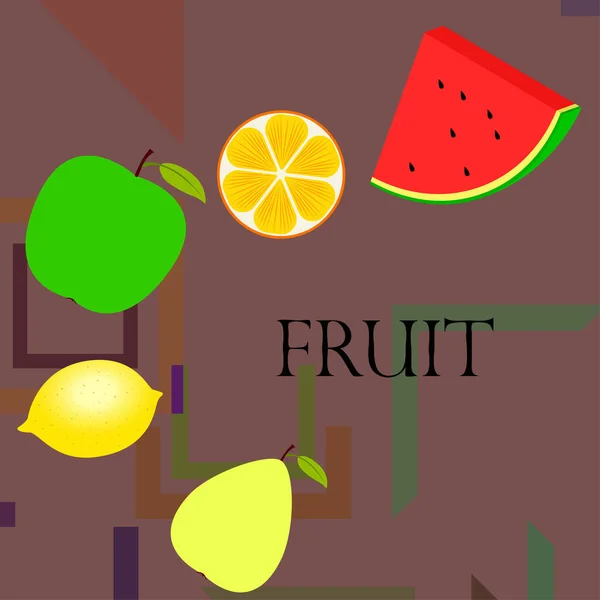 Frutas Bayas Iconos Coloridos Frutas Dibujos Animados Naranja Pera Manzana — Archivo Imágenes Vectoriales