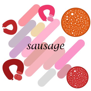Sosisler. Taze et ürünleri. Sosis ikonları. Vektör arkaplanı.