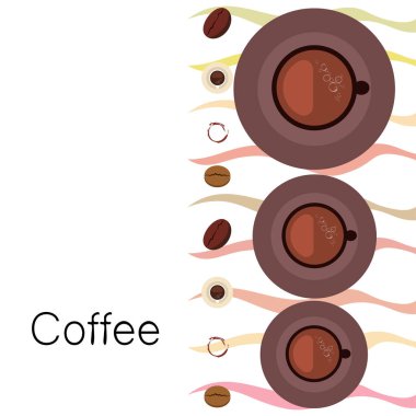 Kahve fincanı, kahve taneleri, kahvaltı konsepti. Restoran için İçecek menüsü, vektör arka plan.