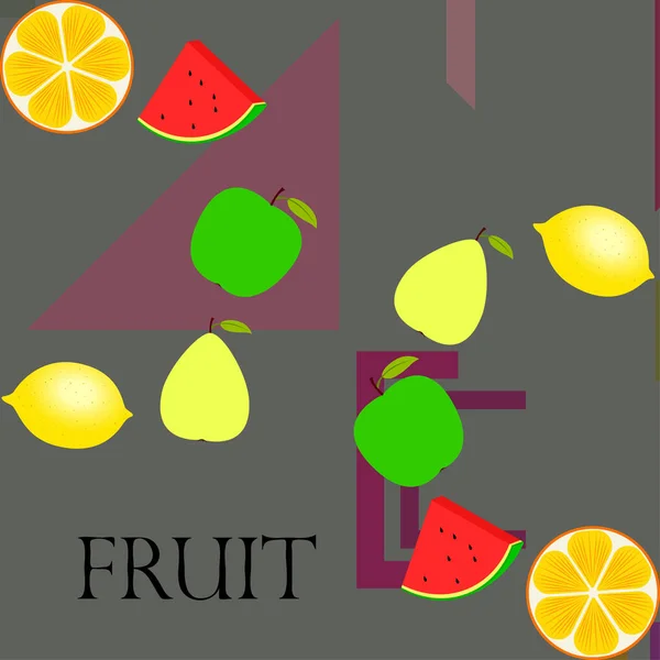 Früchte Und Beeren Bunte Cartoon Frucht Ikonen Orange Birne Apfel — Stockvektor