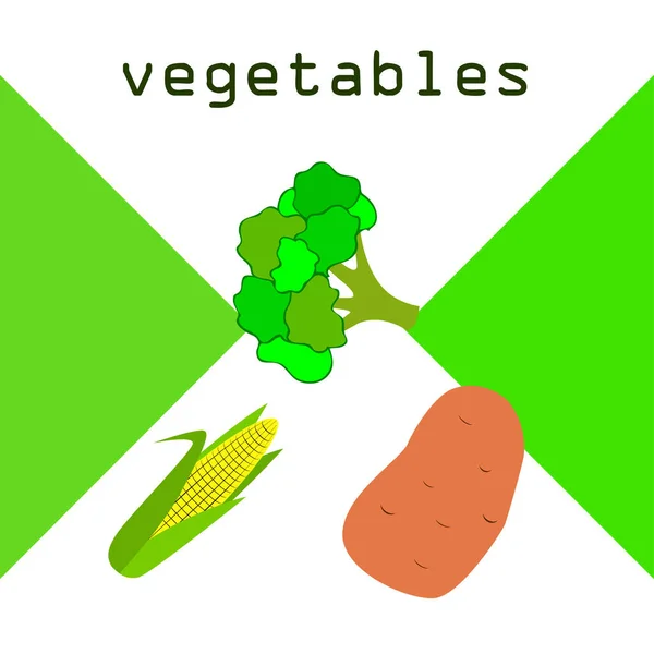 Majs Kartoffel Broccoli Økologisk Madplakat Farmer Markedsdesign Vektorbaggrund – Stock-vektor