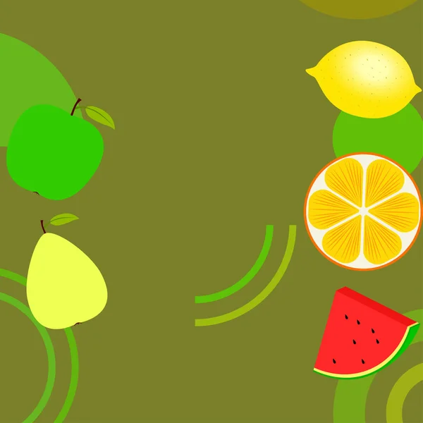 Frutas Bayas Iconos Coloridos Frutas Dibujos Animados Naranja Pera Manzana — Vector de stock