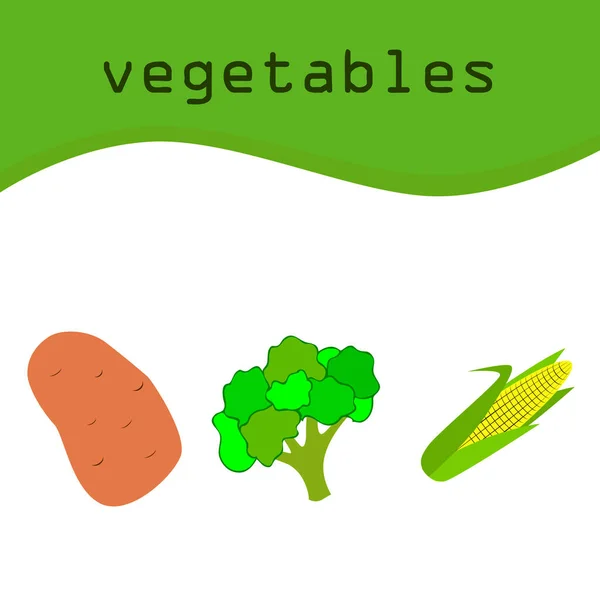 Maïs Aardappel Broccoli Biologisch Voedsel Poster Landbouwmarktordening Vectorachtergrond — Stockvector