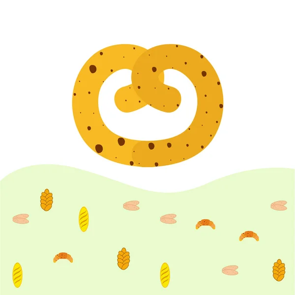 Panji Produk Roti Ilustrasi Vektor Roti Gandum Pretzel Ciabatta Croissant - Stok Vektor