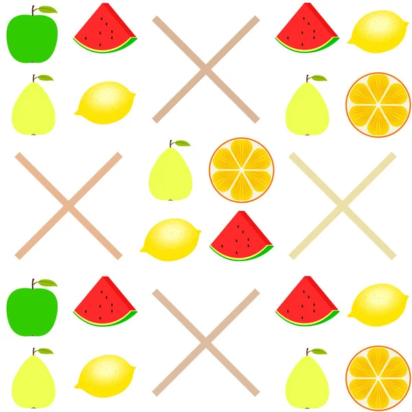 Frutas Bayas Iconos Coloridos Frutas Dibujos Animados Naranja Pera Manzana — Vector de stock