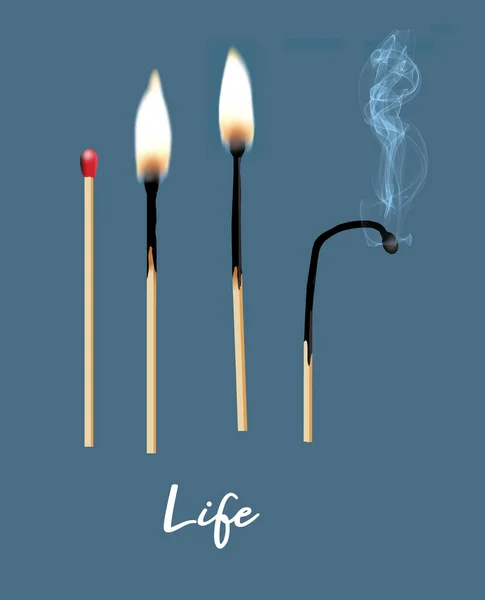 Cycle Life Young Old Illustrated Wooden Matches Range Unlit Burning — Stock Photo, Image