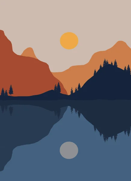 Lago Montaña Con Sol Reflejado —  Fotos de Stock