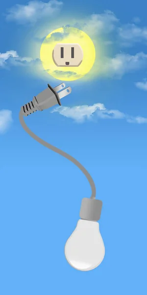 Dieser Abbildung Über Sonnenenergie Verbindet Ein Kabel Eine Glühbirne Mit — Stockfoto