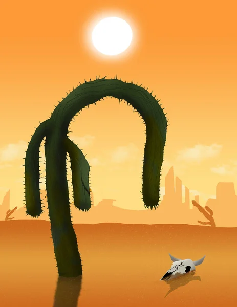 Ein Saguaro Kaktus Hängt Der Brütenden Sonne Und Verdorrt Als — Stockfoto