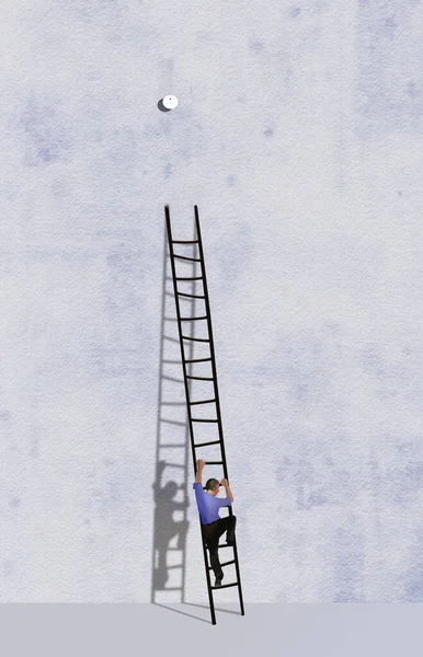 Een Man Klimt Een Ladder Zijn Weg Naar Jaarlijkse Batterij — Stockfoto