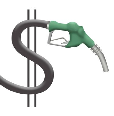 Benzin pompasındaki bir hortum benzin fiyatlarıyla ilgili bu 3 boyutlu illüstrasyonda dolar şeklinde bir hortumun üzerindedir.