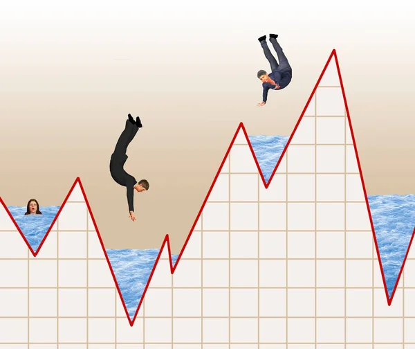 Beursinvesteerders Duiken Een Grafiek Van Aandelenmarkt Een Illustratie Timing Wanneer — Stockfoto