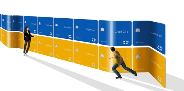 Mensen Worden Gezien Met Een Muur Van Generieke Creditcards Deze — Stockfoto