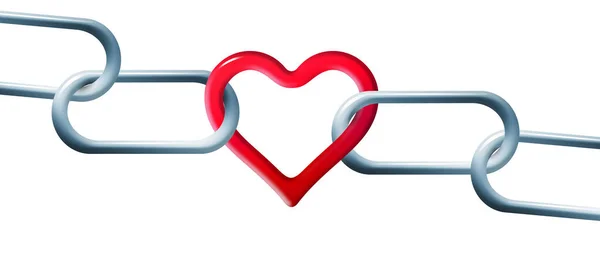 Ατσάλι Αλυσίδα Συνδέεται Μεταξύ Τους Μια Κόκκινη Καρδιά Σχήμα Συνδέσμου — Φωτογραφία Αρχείου