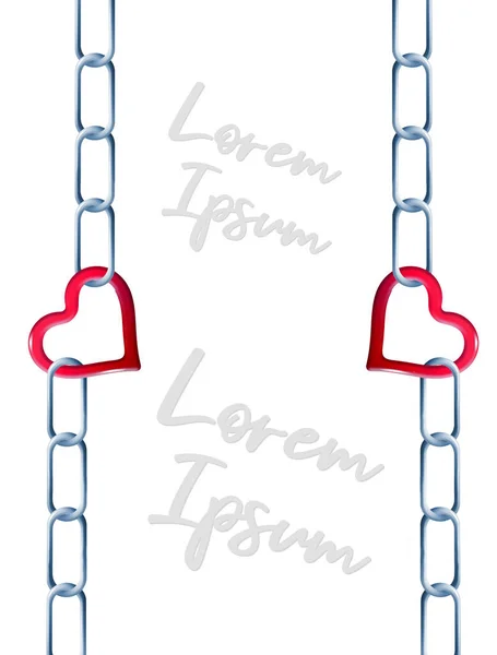 鋼チェーンは 壊れない愛についてのこの3 Dイラストの赤いハート型のリンクによって一緒にリンクされています テキストエリア 使用可能なコピースペース — ストック写真