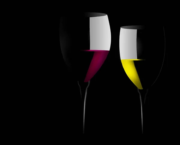 Two Glasses Wine One Red One White Seen Black Background — Stock Photo, Image