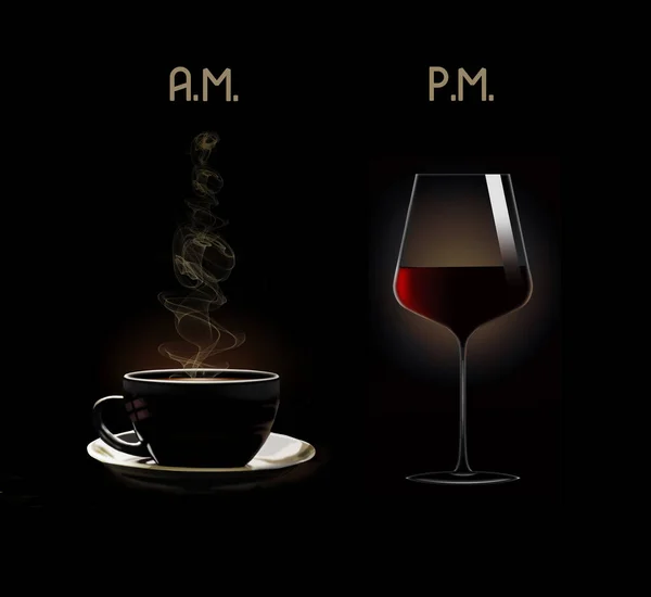Una Tazza Caffè Bicchiere Vino Sono Etichettati Come Questa Illustrazione — Foto Stock