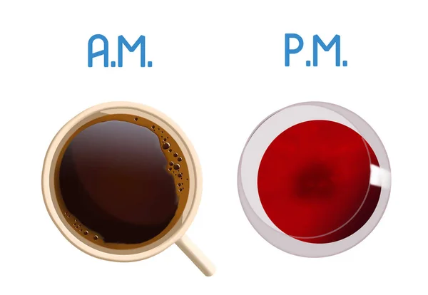 Καφές Πρωί Και Κρασί Βράδυ Φαίνονται Αυτό Εικόνα — Φωτογραφία Αρχείου