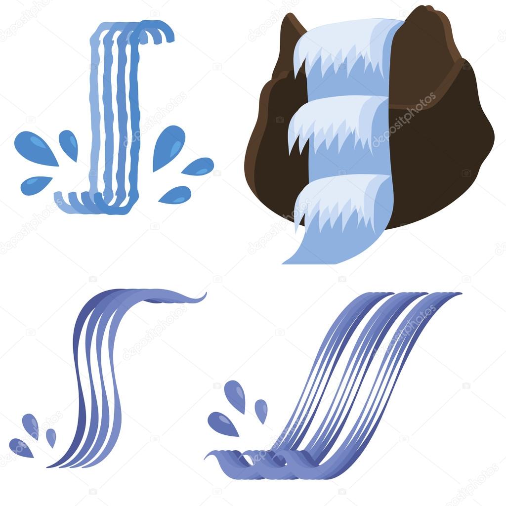 Set of Different Waterfalls Icons Isolated on White Background