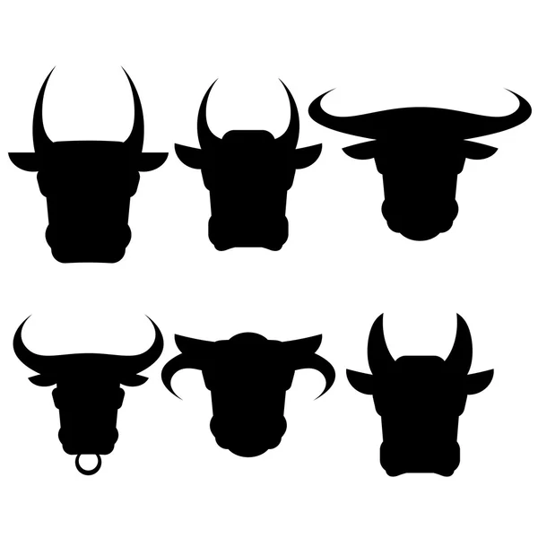 Set of Bull Heads Silhouettes — Stock Vector