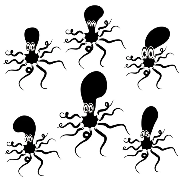 Set of Cartoon Octopus Silhouettes — Stock Vector