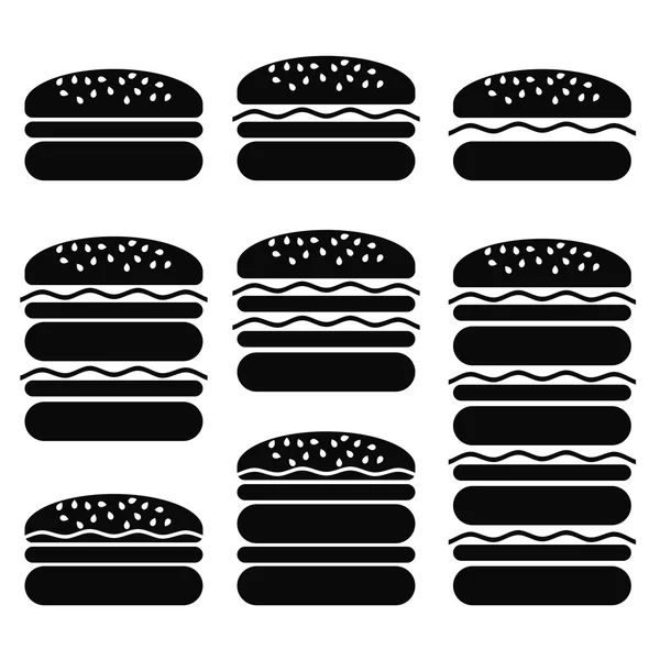 Conjunto de diferentes iconos de hamburguesas — Archivo Imágenes Vectoriales