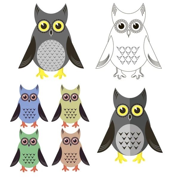 Icônes de hibou isolé — Image vectorielle