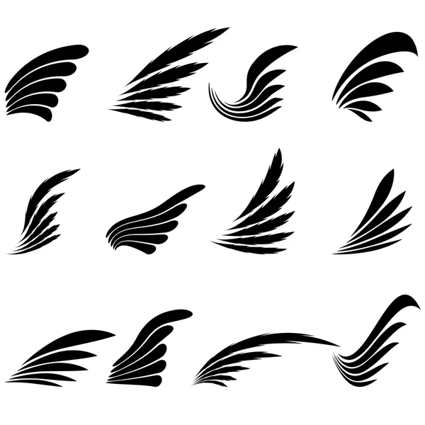 Ensemble d'icônes d'ailes isolées sur fond blanc — Image vectorielle