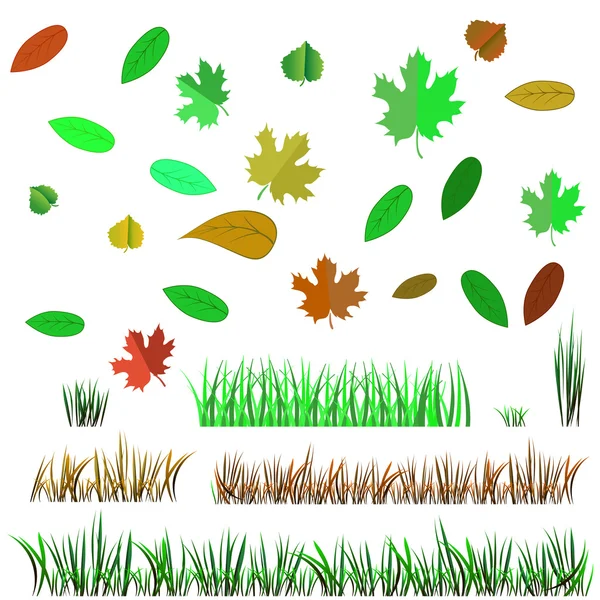 Feuilles d'automne et herbe d'automne — Image vectorielle