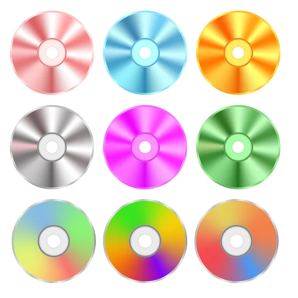 Conjunto de discos compactos coloridos realistas aislados — Vector de stock