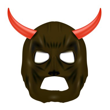 Beyaz zemin üzerine kırmızı boynuz maskesi