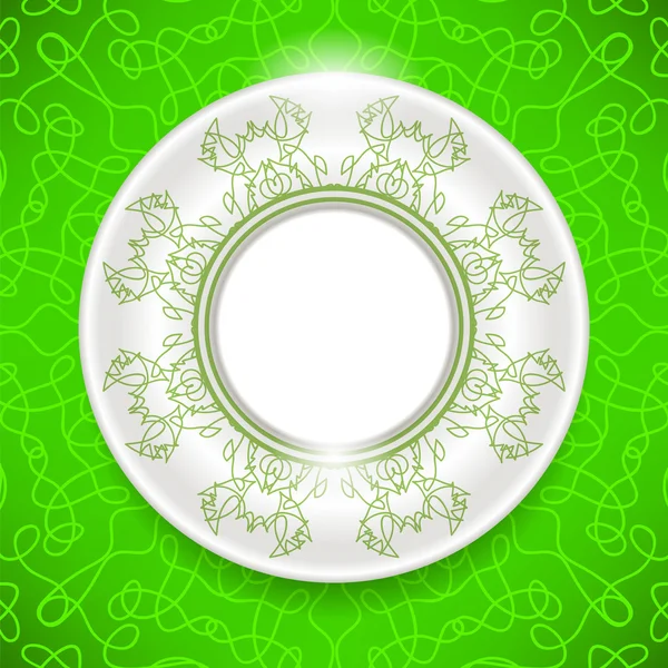 Placa ornamental de cerámica sobre fondo verde . — Vector de stock