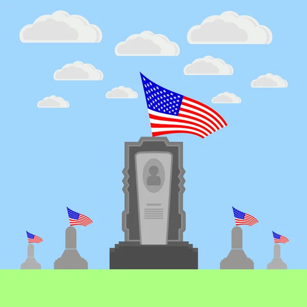 Drapeau de l'Amérique survolant la pierre tombale . — Image vectorielle