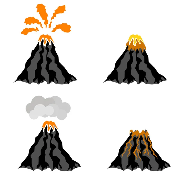 Vulkan utbrott Peak Mountain. Brinnande krater — Stock vektor