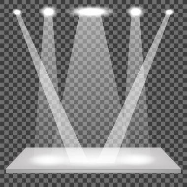 Boş raf izole. Sahne ışıkları küme