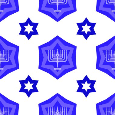 Mavi David Star sorunsuz arka plan. Yedi Kollu Şamdan Yahudi din sembolü