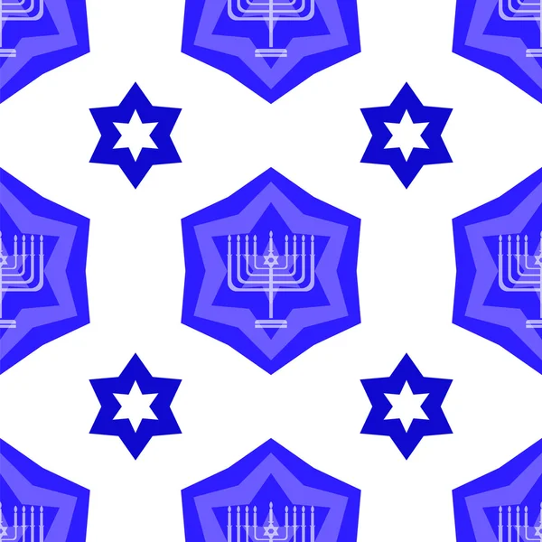 Blue David Star Seamless Background Menorah Jewish Symbol Religion — Stock Photo, Image