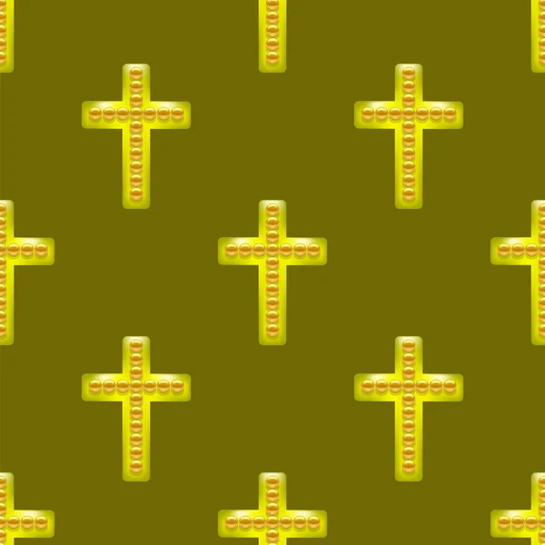 Golden Metal Cross Seamless Pattern — Stock Vector