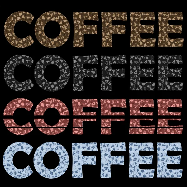 コーヒー カップ パターンのセットです。装飾的なデザイン テキスト — ストックベクタ