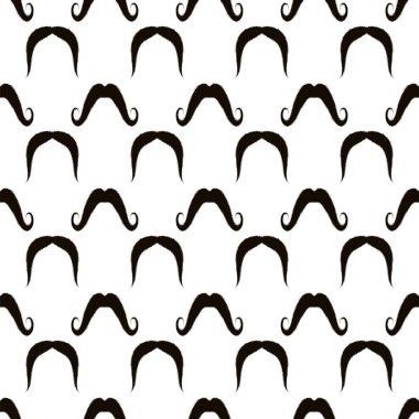 Dikişsiz desen beyaz arka planda siyah tüylü bıyık siluetleri