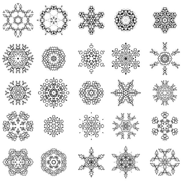 Round Geometric Ornaments Set Isolated on White Background