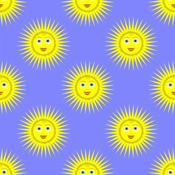 Uśmiechający Się Wzór Niebieskim Tle Żółte Słońce — Zdjęcie stockowe